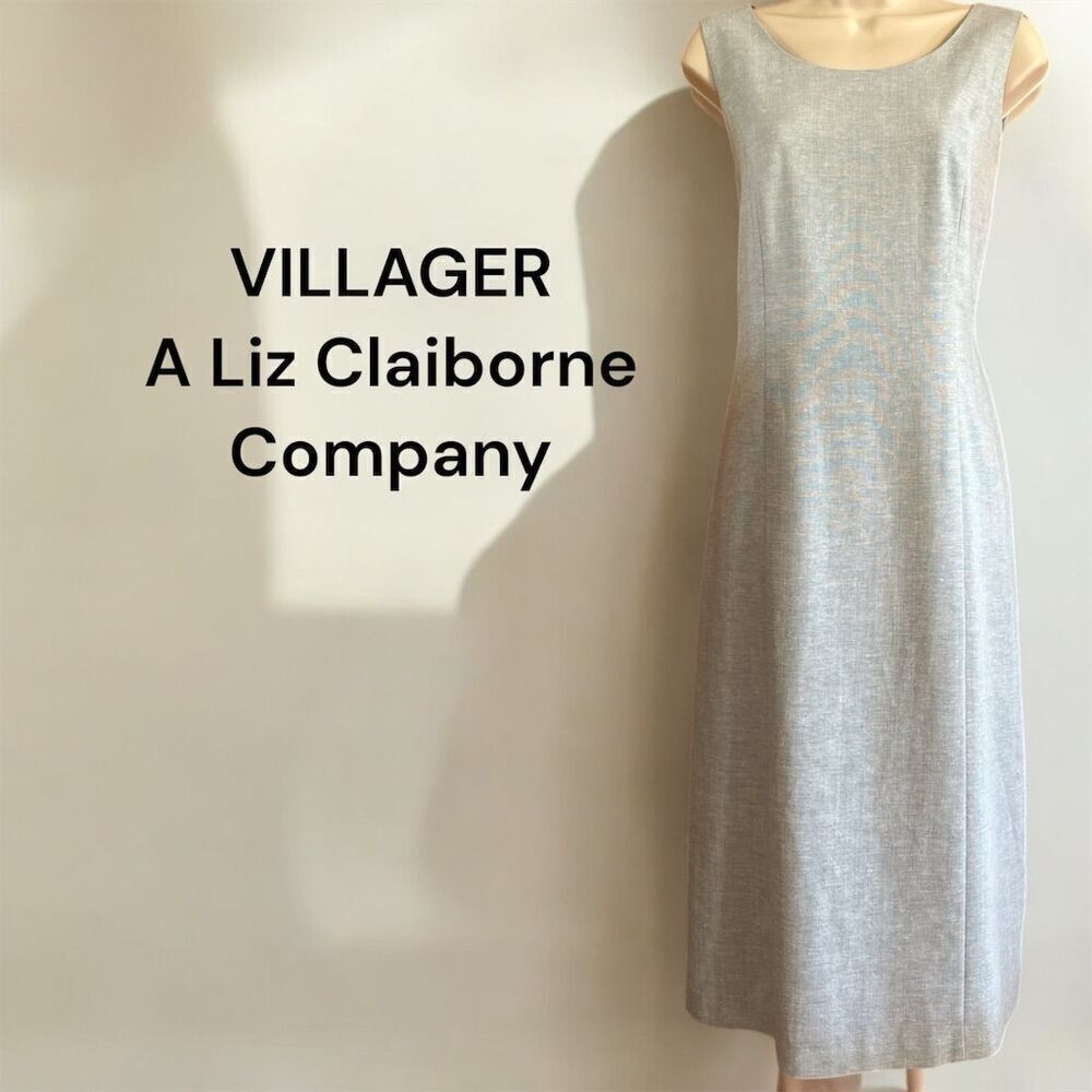 Villager Liz Claiborne Women's Sleeveless Linen Mint Pale Green Sheath Dress